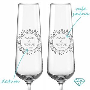 Svatební skleničky na sekt Náš příběh s krystaly 2 ks