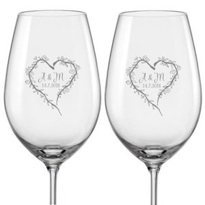 Svatební skleničky na víno Srdce z větviček, 2 ks
