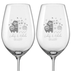 Svatební skleničky na víno Zamilované kočky, 2 ks