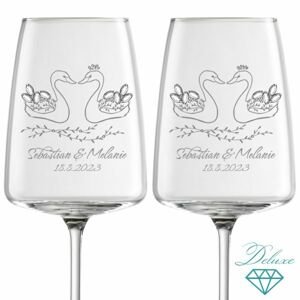 Svatební skleničky na víno Labutě s krystaly, 2 ks