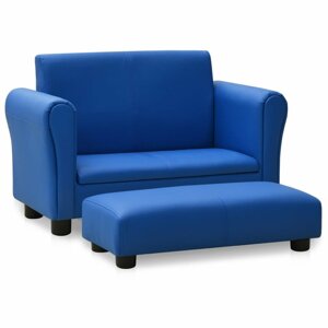 Dětská sedačka s podnožkou umělá kůže Dekorhome Modrá,Dětská sedačka s podnožkou umělá kůže Dekorhome Modrá
