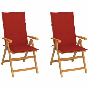 Zahradní židle 2 ks teak / látka Dekorhome Červená,Zahradní židle 2 ks teak / látka Dekorhome Červená