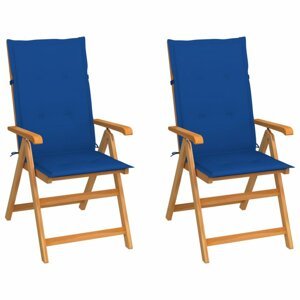 Zahradní židle 2 ks teak / látka Dekorhome Tmavě modrá,Zahradní židle 2 ks teak / látka Dekorhome Tmavě modrá