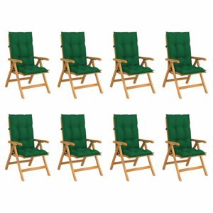 Skládací zahradní židle s poduškami 8 ks teak / látka Dekorhome Tmavě zelená,Skládací zahradní židle s poduškami 8 ks teak / látka Dekorhome Tmavě zel