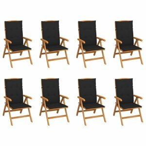 Skládací zahradní židle s poduškami 8 ks teak / látka Dekorhome Černá,Skládací zahradní židle s poduškami 8 ks teak / látka Dekorhome Černá