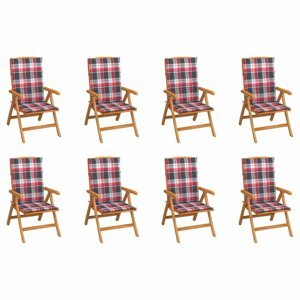 Skládací zahradní židle s poduškami 8 ks teak / látka Dekorhome Bílá / červená,Skládací zahradní židle s poduškami 8 ks teak / látka Dekorhome Bílá /