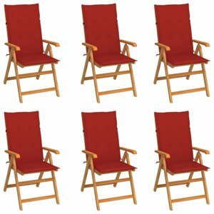 Zahradní židle 6 ks teak / látka Dekorhome Červená,Zahradní židle 6 ks teak / látka Dekorhome Červená