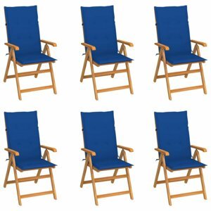 Zahradní židle 6 ks teak / látka Dekorhome Modrá,Zahradní židle 6 ks teak / látka Dekorhome Modrá