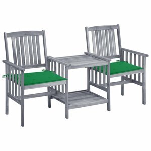 Zahradní židle se stolkem akácie / látka Dekorhome Tmavě zelená,Zahradní židle se stolkem akácie / látka Dekorhome Tmavě zelená