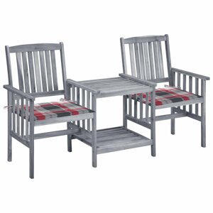 Zahradní židle se stolkem akácie / látka Dekorhome Bílá / červená,Zahradní židle se stolkem akácie / látka Dekorhome Bílá / červená