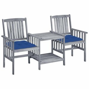 Zahradní židle se stolkem akácie / látka Dekorhome Tmavě modrá,Zahradní židle se stolkem akácie / látka Dekorhome Tmavě modrá