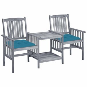 Zahradní židle se stolkem akácie / látka Dekorhome Světle modrá,Zahradní židle se stolkem akácie / látka Dekorhome Světle modrá