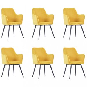 Jídelní židle 6 ks samet / ocel Dekorhome Žlutá,Jídelní židle 6 ks samet / ocel Dekorhome Žlutá