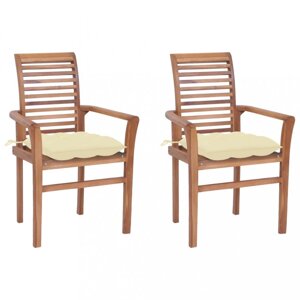 Zahradní jídelní židle s poduškou 2 ks teak Dekorhome Krémová,Zahradní jídelní židle s poduškou 2 ks teak Dekorhome Krémová