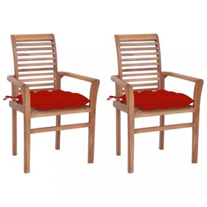 Zahradní jídelní židle s poduškou 2 ks teak Dekorhome Červená,Zahradní jídelní židle s poduškou 2 ks teak Dekorhome Červená