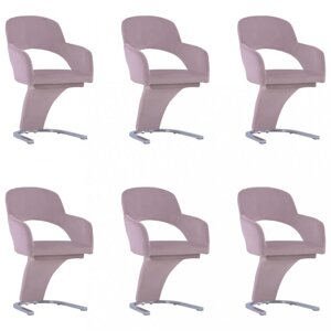 Jídelní židle 6 ks samet / chrom Dekorhome Světle růžová,Jídelní židle 6 ks samet / chrom Dekorhome Světle růžová