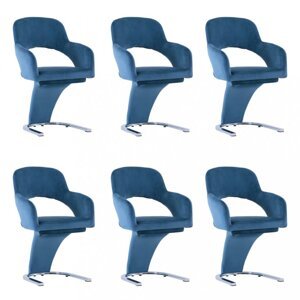 Jídelní židle 6 ks samet / chrom Dekorhome Modrá,Jídelní židle 6 ks samet / chrom Dekorhome Modrá