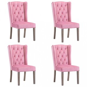 Jídelní židle 4 ks samet / kaučukovník Dekorhome Růžová,Jídelní židle 4 ks samet / kaučukovník Dekorhome Růžová