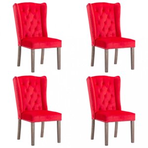 Jídelní židle 4 ks samet / kaučukovník Dekorhome Červená,Jídelní židle 4 ks samet / kaučukovník Dekorhome Červená