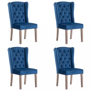 Jídelní židle 4 ks samet / kaučukovník Dekorhome Modrá,Jídelní židle 4 ks samet / kaučukovník Dekorhome Modrá
