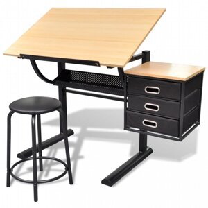 Náklopný kreslicí stůl s židlí a zásuvkami Dekorhome,Náklopný kreslicí stůl s židlí a zásuvkami Dekorhome
