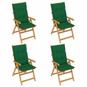 Skládací zahradní židle 4 ks s poduškami Dekorhome Tmavě zelená,Skládací zahradní židle 4 ks s poduškami Dekorhome Tmavě zelená