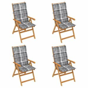 Skládací zahradní židle 4 ks s poduškami Dekorhome Šedá kostka,Skládací zahradní židle 4 ks s poduškami Dekorhome Šedá kostka