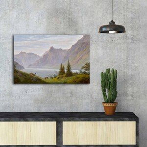 Obraz na plátně Caspar David Friedrich – Horské jezero v ráno