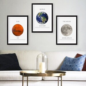 Obraz v rámu Země, Slunce, Měsíc 3 ks