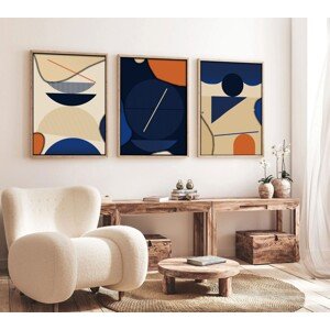 Dekorativní obraz MDF Modrý a béžový Bauhaus 3 ks