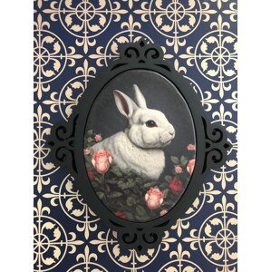 Obraz v rámu oválný – bílý králík
