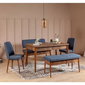 Jídelní set stůl, židle VINA ořech, modrá