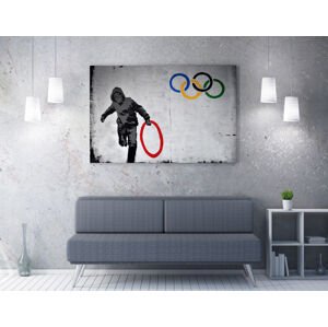 Obraz na plátně (50 x 70) Banksy Street Art – Olympijské kruhy