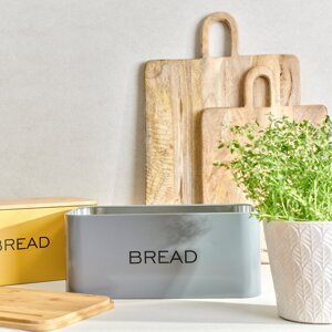 Kovový chlebník s bambusovým víkem BREAD šedá 30x18 cm 806129 Homla