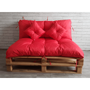 Polstr CARLOS SET color 10 červená, sedák 120x80 cm, opěrka 120x40 cm, 2x polštáře 30x30 cm, paletové prošívané sezení Mybesthome