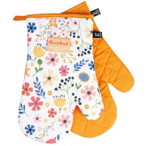 Kuchyňské bavlněné rukavice - chňapky FLOWER BOMB oranžová 100% bavlna 19x30 cm Balení 2 kusy - levá a pravá rukavice.