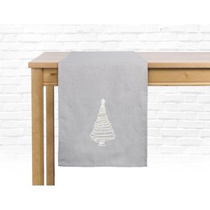 Vánoční ubrus - běhoun na stůl MERRY TREE 40x140 cm, světle šedá