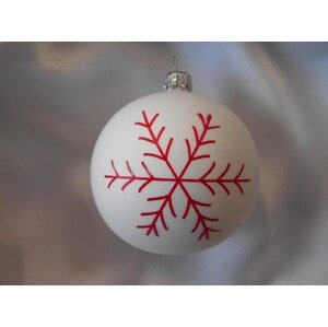 Vánoční ozdoby Střední vánoční koule s vločkou 6 ks - bílá/červená