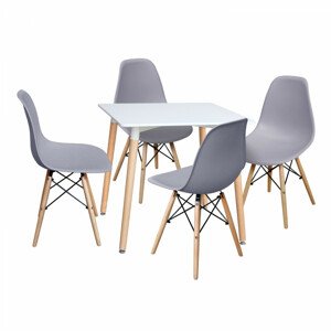 Idea Jídelní stůl 80x80 UNO bílý + 4 židle UNO šedé
