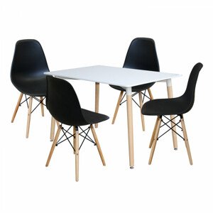 Idea Jídelní stůl 120x80 UNO bílý + 4 židle UNO černé