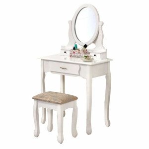 Tempo Kondela Toaletní stolek s taburetem LINET New - bílá / stříbrná + kupón KONDELA10 na okamžitou slevu 3% (kupón uplatníte v košíku)