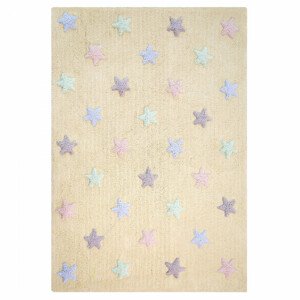 Lorena Canals Pro zvířata: Pratelný koberec Tricolor Stars Vanilla žlutá, zelená, modrá, fialová, růžová 120x160 cm