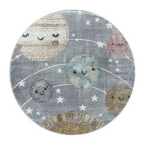 Ayyildiz Dětský kusový koberec Funny 2105 – sluneční soustava, šedá 120x120 (průměr) kruh