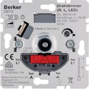 Rotační stmívač Berker 2873 / 230 V / podomítková montáž / kov / plast / stříbrná