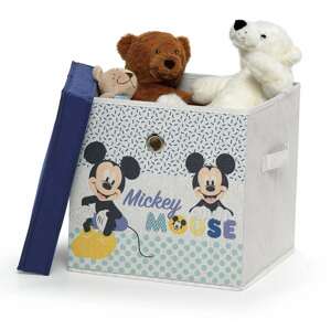 Dětský textilní úložný koš Living s víkem / 30 x 30 x 30 cm / bílá / Disney Mickey