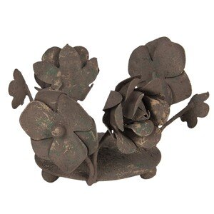 Bronzový kovový svícen na čajovou svíčku ve tvaru květu - Ø 13*2 cm Clayre & Eef