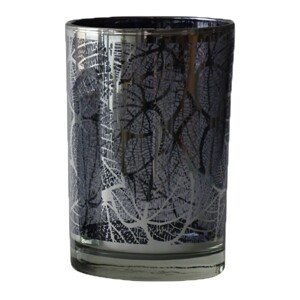 Stříbrně barevný kovový svícen s ornamenty M - 10,7*10,7*12,5 cm J-Line by Jolipa