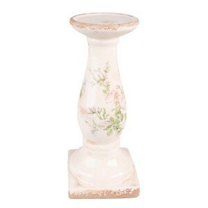 Béžový antik keramický džbán se zelenými květy - 15*10*19 cm Clayre & Eef