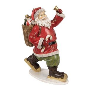 Vánoční dekorace Santa v béžovém kabátě a s vločkou - 37*29*82 cm Clayre & Eef