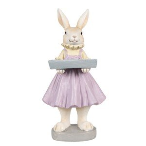 Růžový plstěný závěsný velikonoční králíček s kytičkou Magiccal - 6*3*13 cm Clayre & Eef
